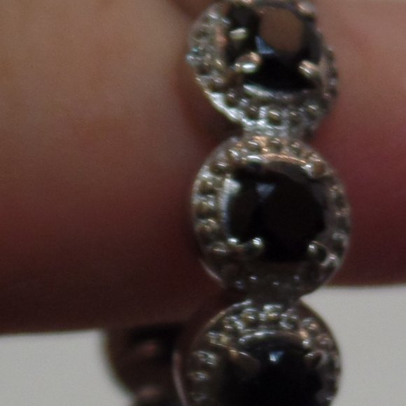 Unbranded Stainless Steel Black Spinel & Sparkling CZ Hoop Earrings Apx 1.5" 10G - Picture 9 of 13